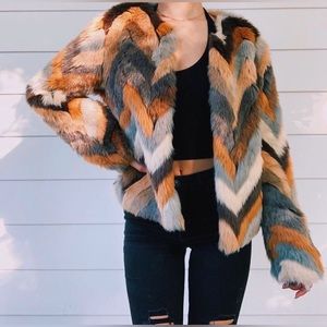 RARE faux fur jacket coat - neutral shades